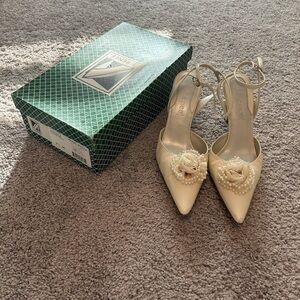 J.Renee Cream Heels with Floral Accent